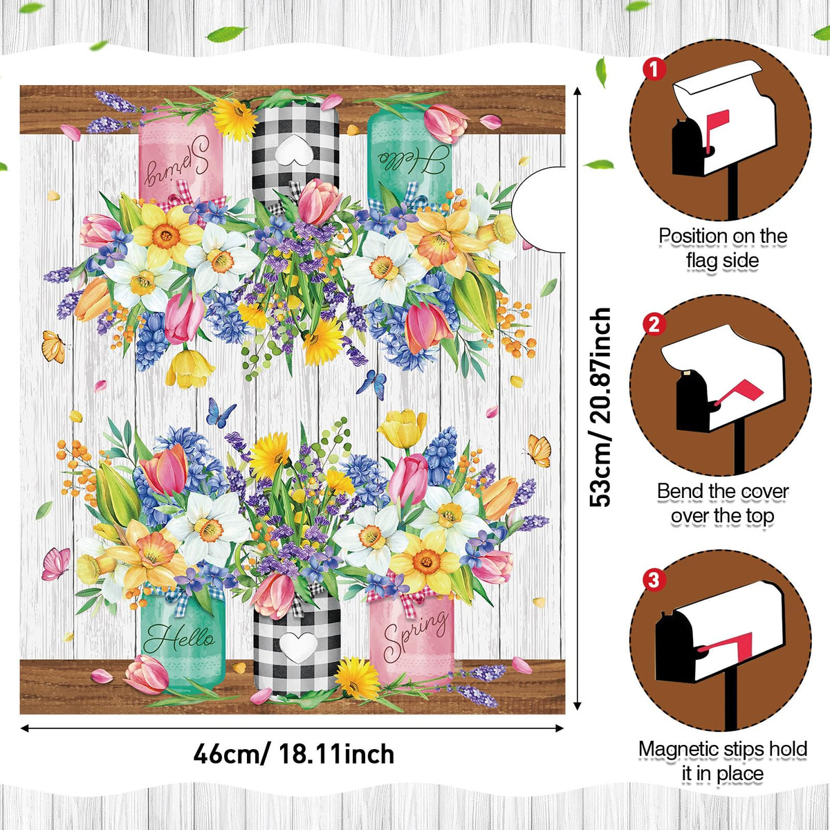 Pickmesh floral mailbox wrap showcased on a standard mailbox with weatherproof protection.