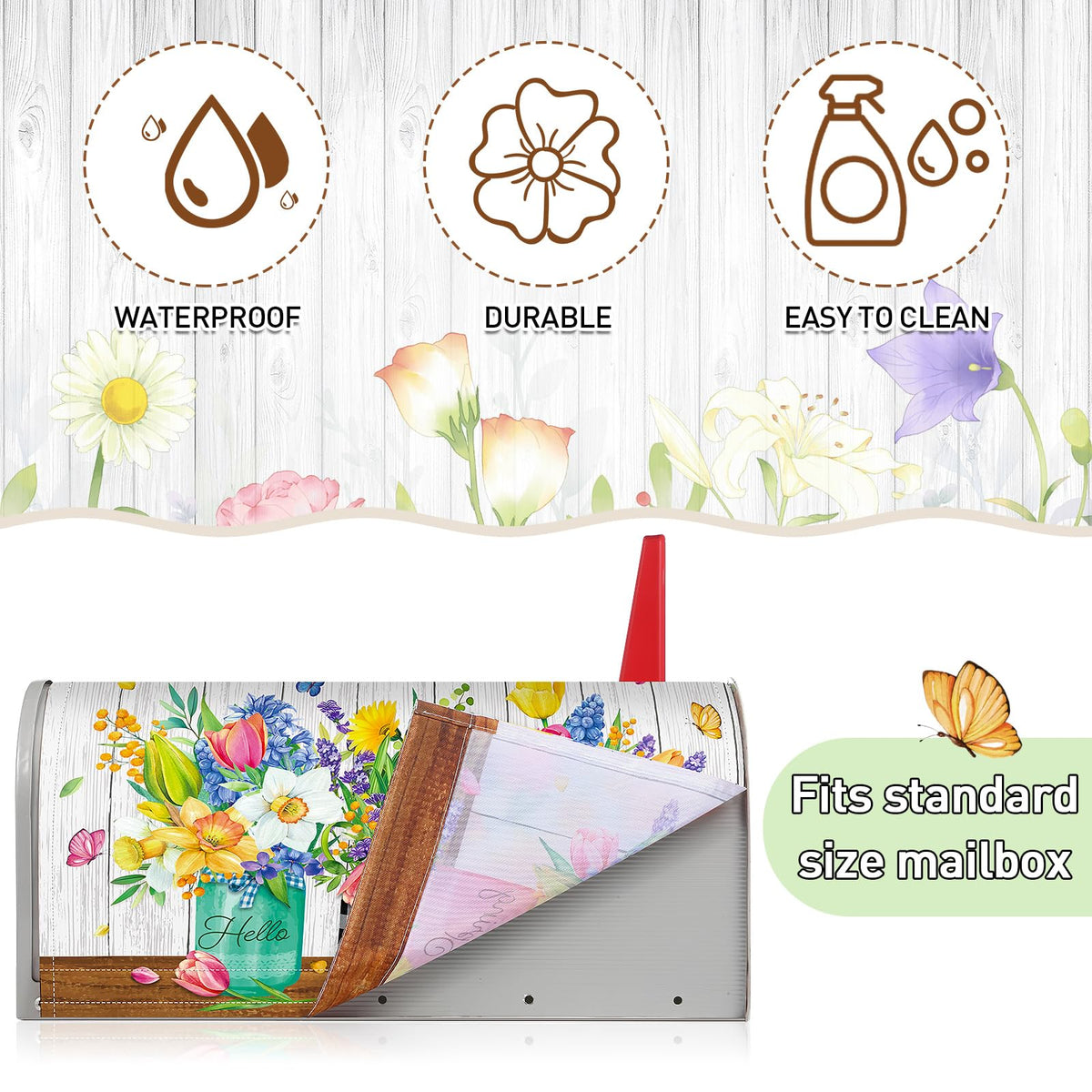 Pickmesh rustic floral design brightens a garden mailbox while guarding against rain.
