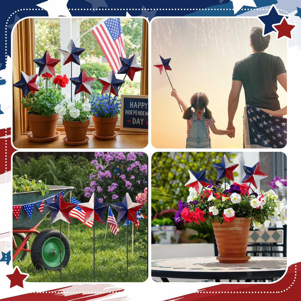 Pickmesh star motif yard decor brightens courtyards for Memorial Day and Independence Day.