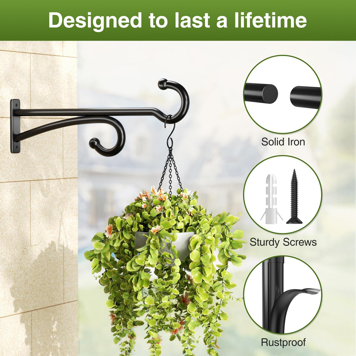 Pickpiff 14-inch plant hook wall bracket for fences and ceilings