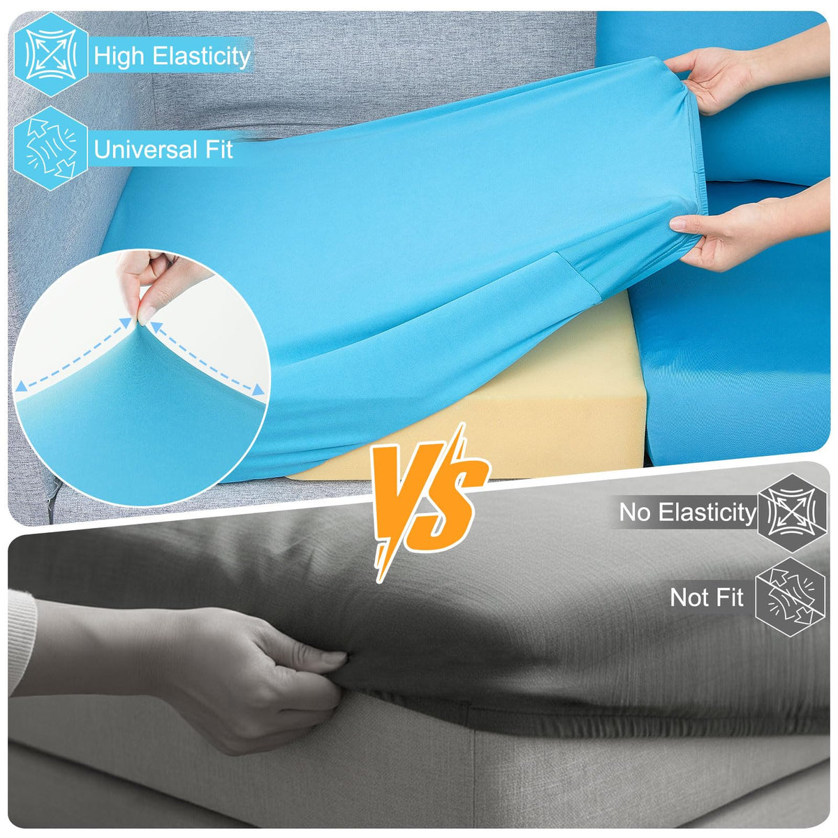 pickyNproud stretch outdoor cushion cover with elastic bottom secures cushions.
