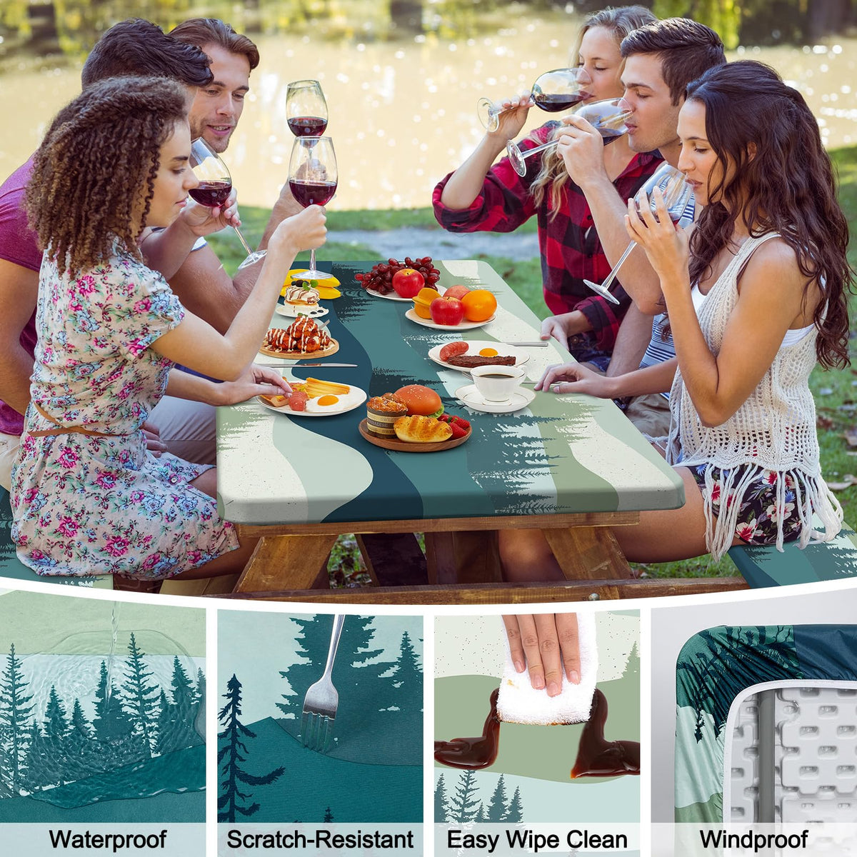 PickyNproud bench cover with elastic fit preventing movement on breezy days