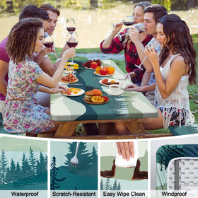 PickyNproud bench cover with elastic fit preventing movement on breezy days