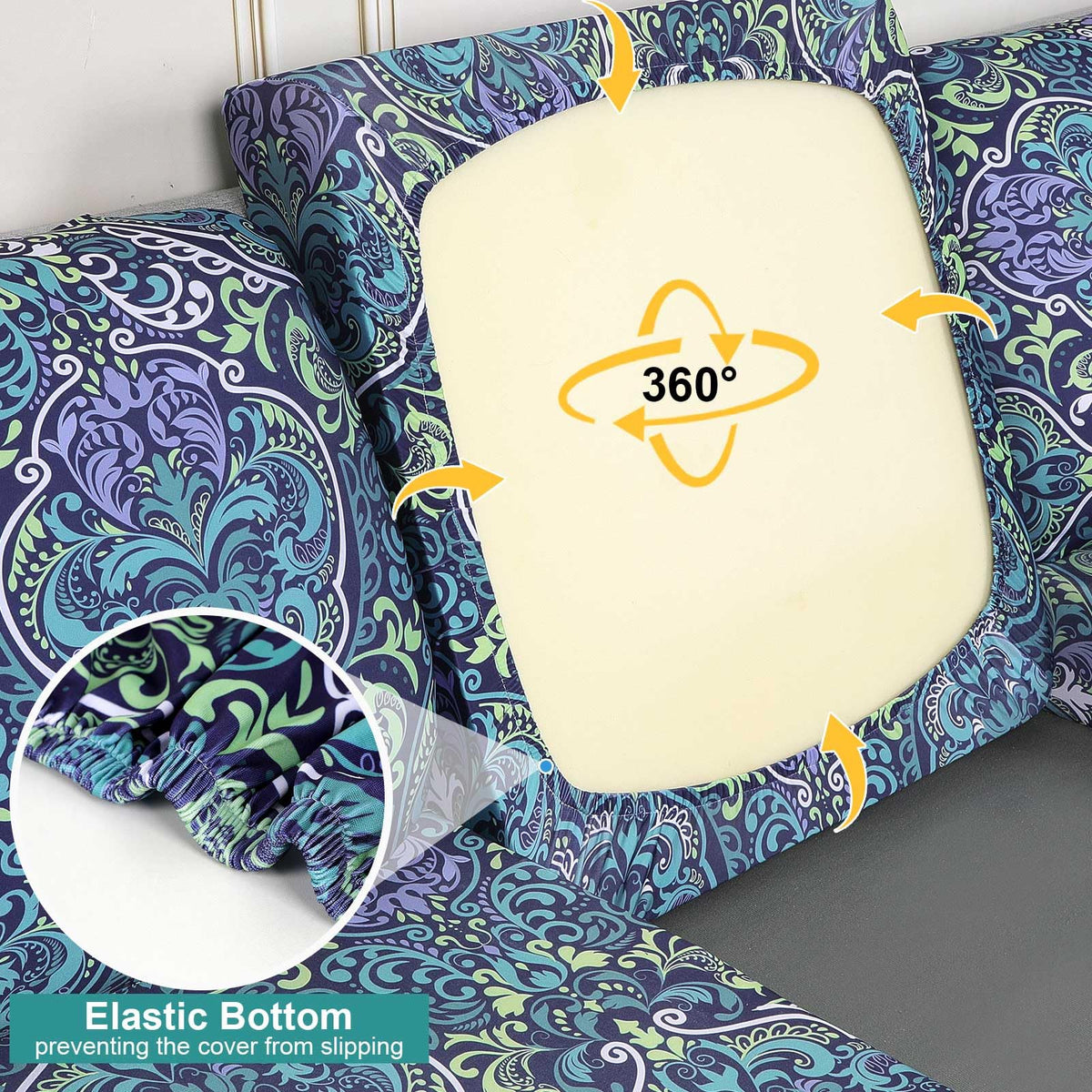 pickyNproud elastic-bottom design keeps cushions in place for a tidy seating area