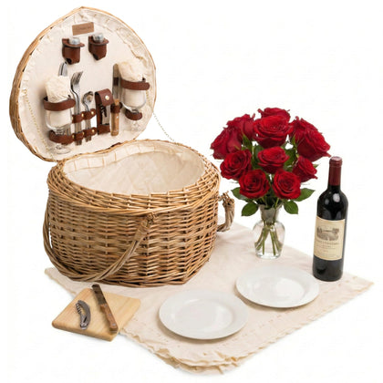 Picnic Time Heart Basket full view with antique white finish for a romantic date.