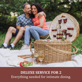 Picnic Time Heart Basket interior-lined view shows secure organization for two.