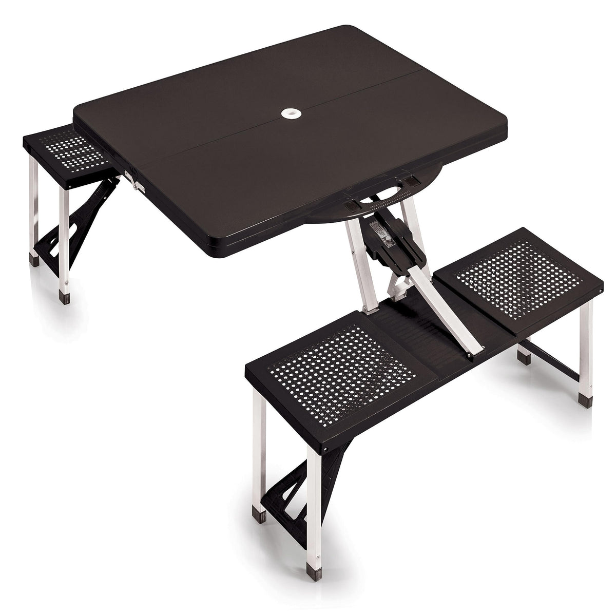 PICNIC TIME Oniva folding table with umbrella hole enables instant shade during outdoor meals.
