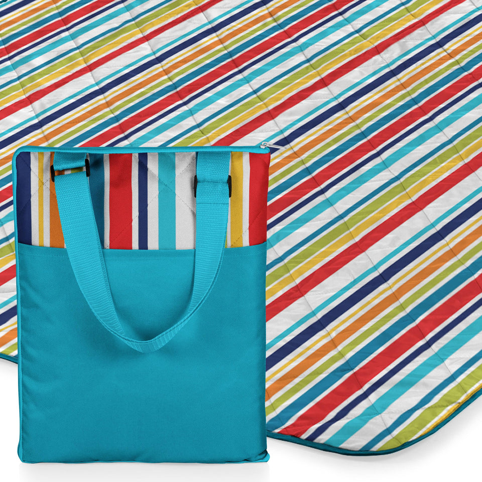 PICNIC TIME Oniva Vista blanket with aqua stripe exterior, ideal for outdoor picnics.