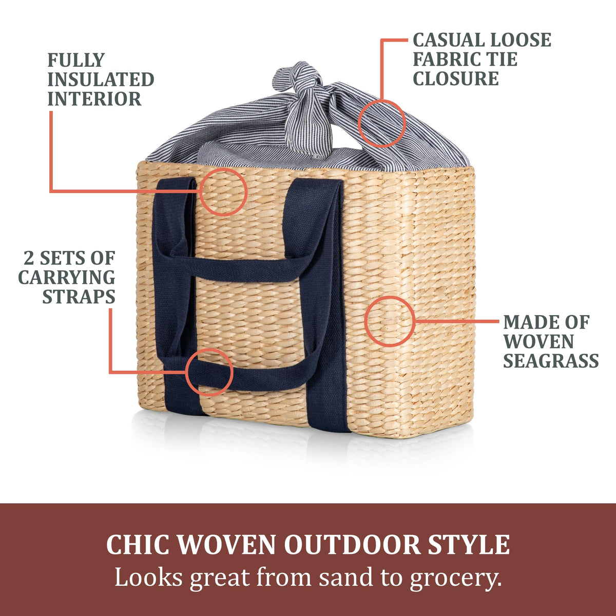 PICNIC TIME Parisian Picnic Basket loose tie closure enabling extra baguette storage.