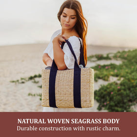 PICNIC TIME Parisian Picnic Basket seagrass close-up highlighting durable weave.