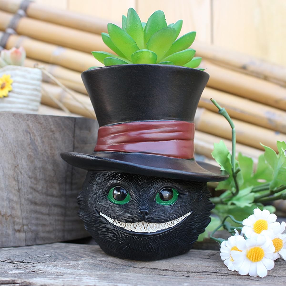 Picvelno cat-face desktop planter adds whimsy to your workspace.