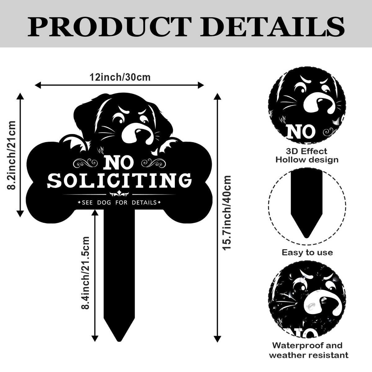 Pigort No Soliciting Sign cat shape side view highlights weatherproof design.