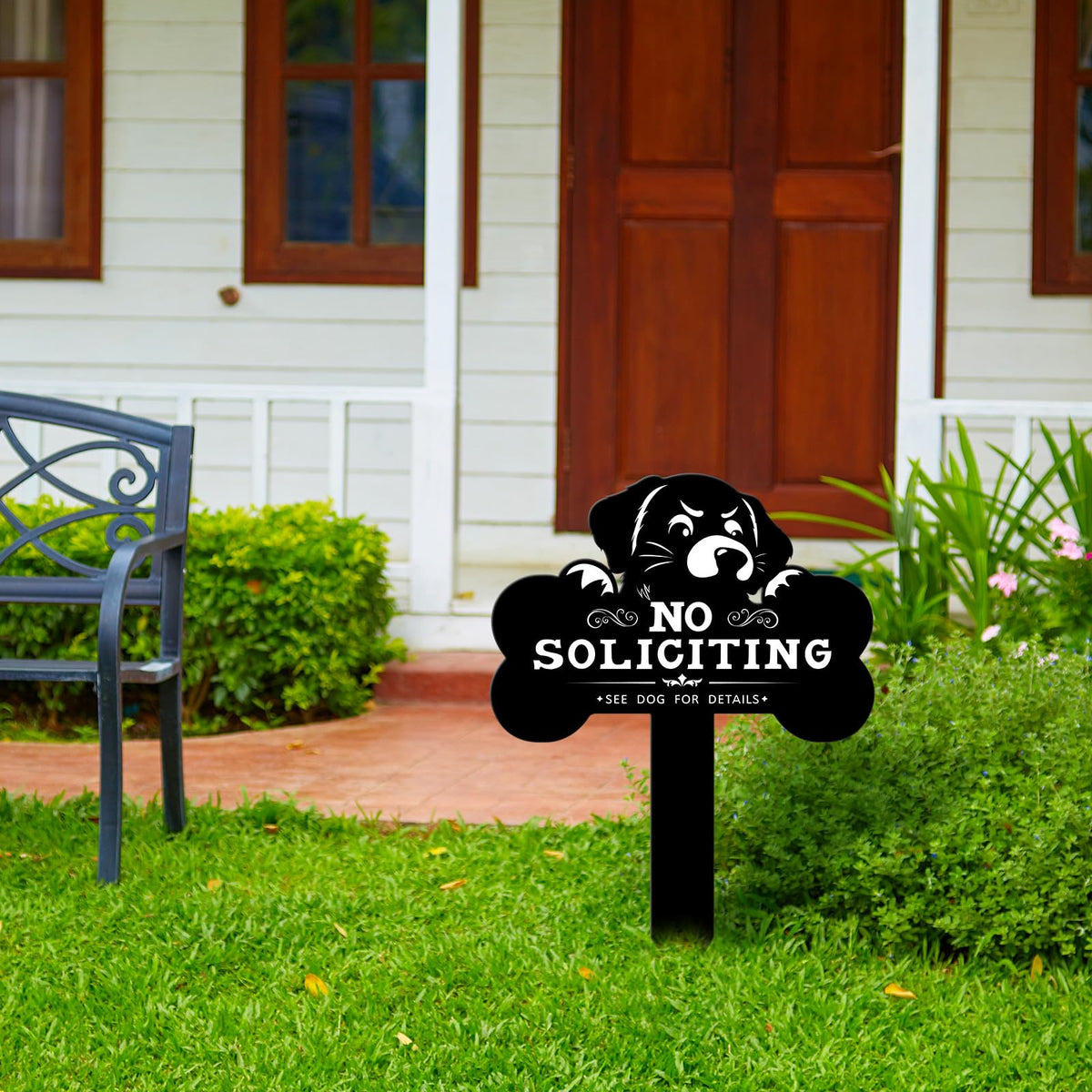 Pigort No Soliciting Sign stakes included for fast lawn installation.