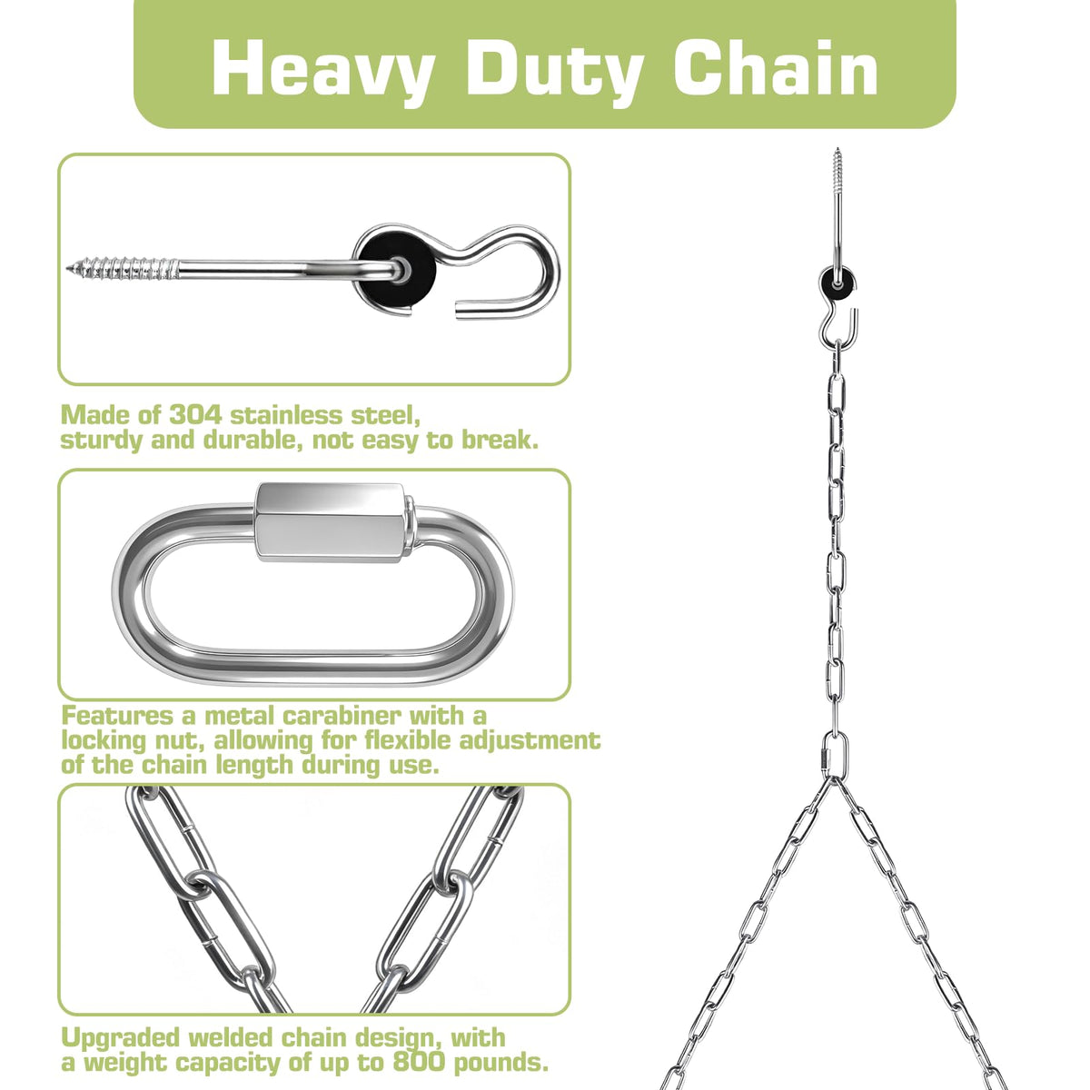 PIHIL adjustable chain length with locking nuts for precise ceiling height fit