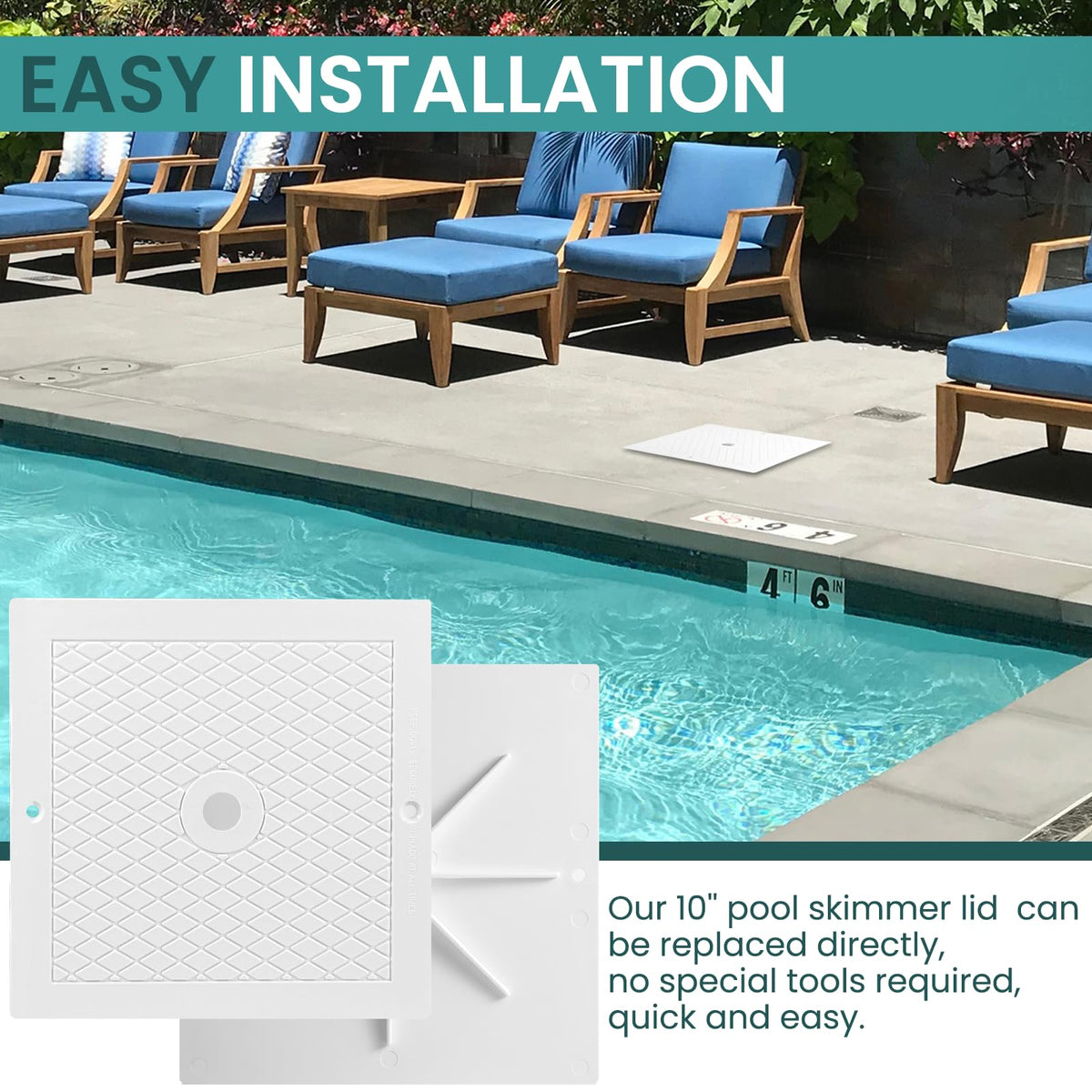 PIHIL durable plastic skimmer lid close-up underscores long-term pool maintenance.