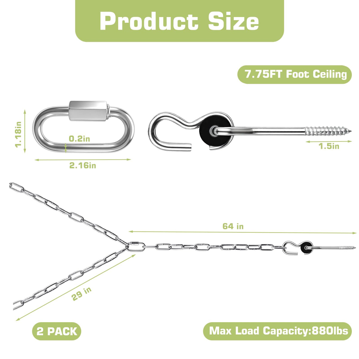 PIHIL two Y-shaped swing chains with carabiners for easy secure hanging