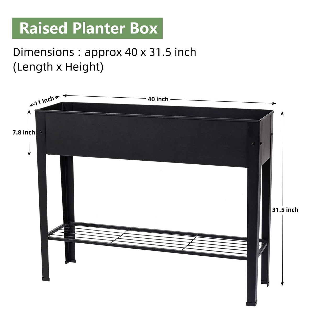 Piksedo elevated planter in black metal fits patios and balconies