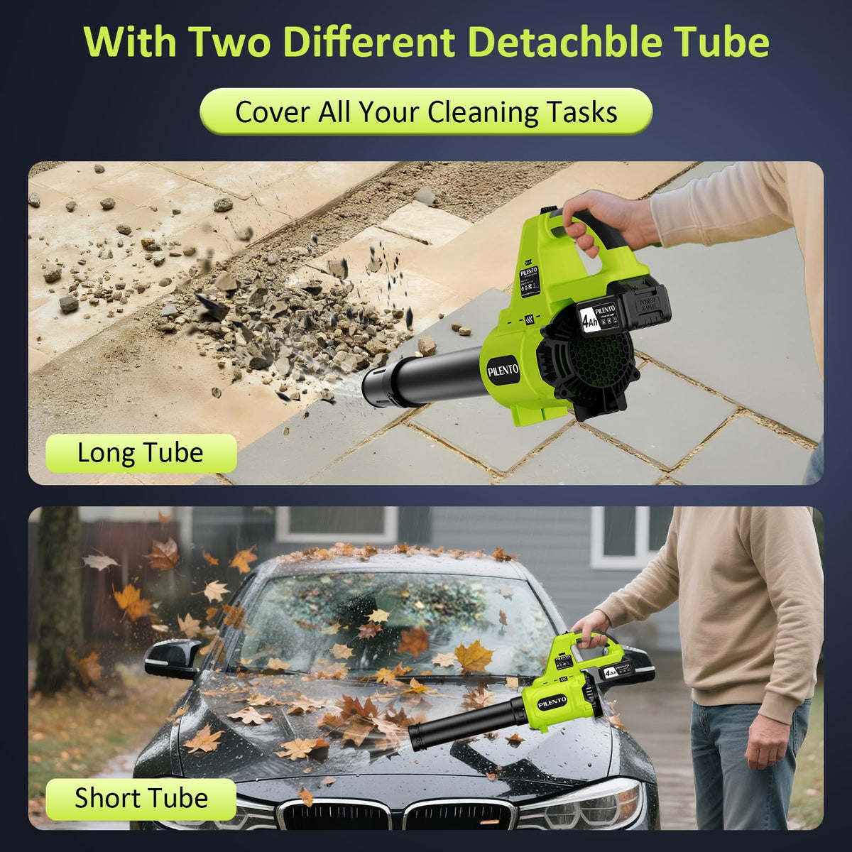 Pilento leaf blower with durable handle minimizes fatigue during use.