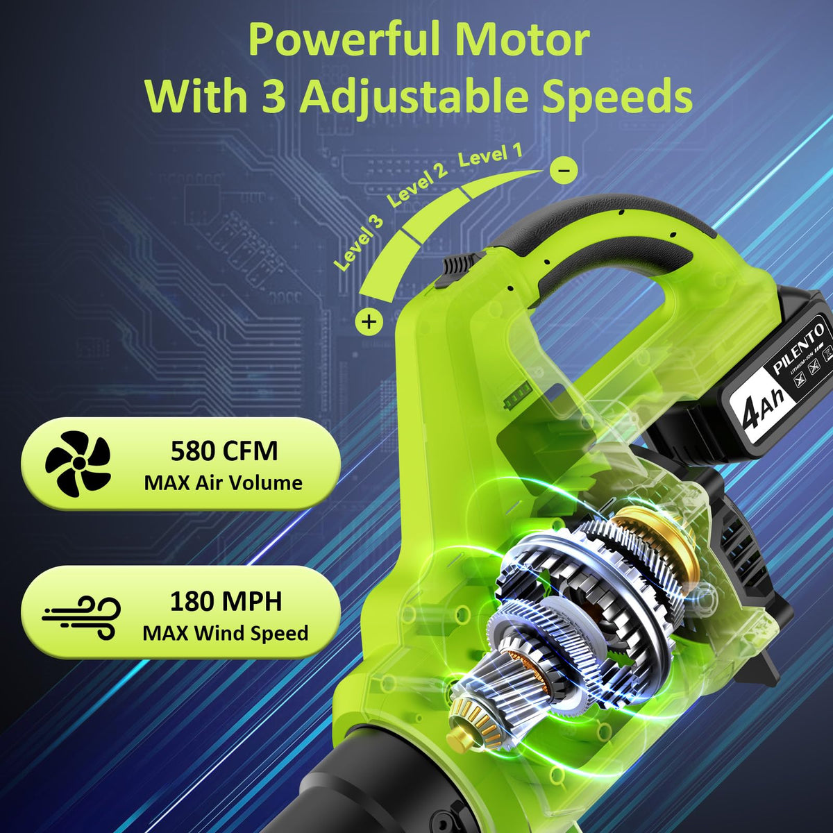 Pilento fast charger enables quick battery recharge between tasks.