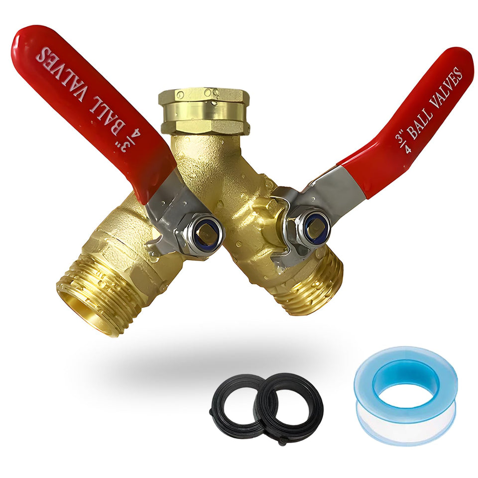 Pilispark 2-Way Hose Splitter brass with full-flow split from a single faucet.