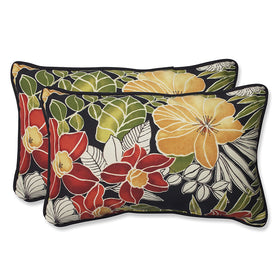 Pillow Perfect Tropic Floral outdoor lumbar pillow pattern detail for all-weather use.