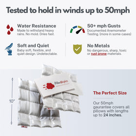 PillowWeights wind testing at 50 mph demonstrates reliable hold on gusty patios.
