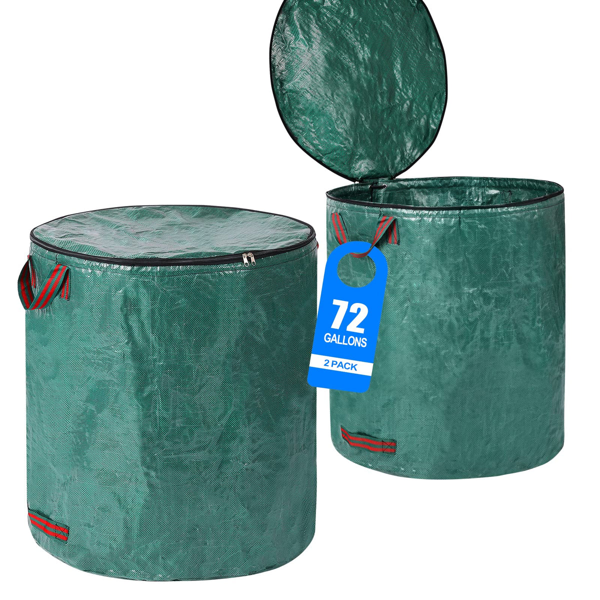 Pilntons 72-gallon bags with lid, front view, ample yard debris capacity