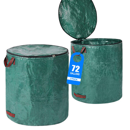Pilntons 72-gallon bags with lid, front view, ample yard debris capacity