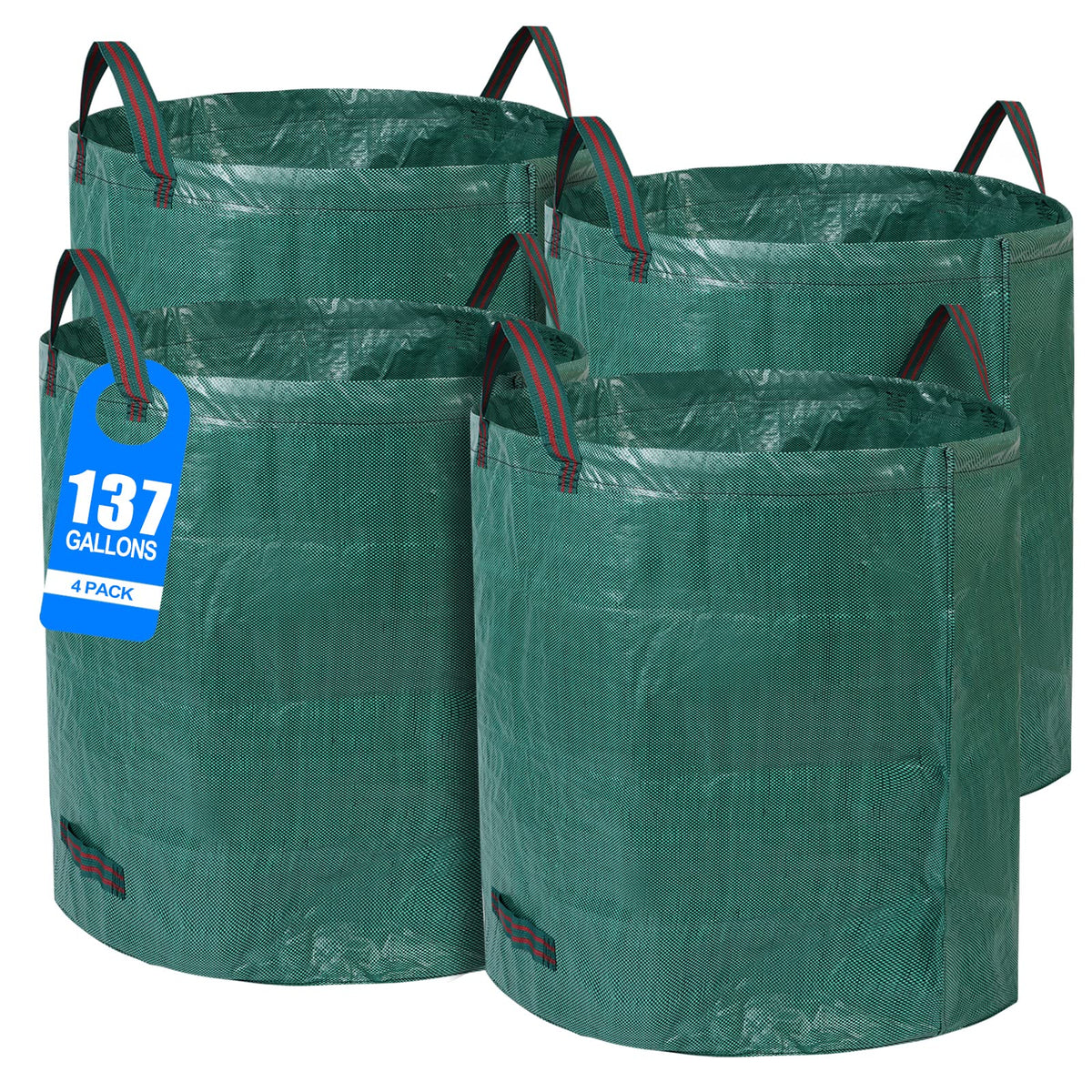 Pilntons reusable yard bags with double bottom for extra strength during debris pickup.