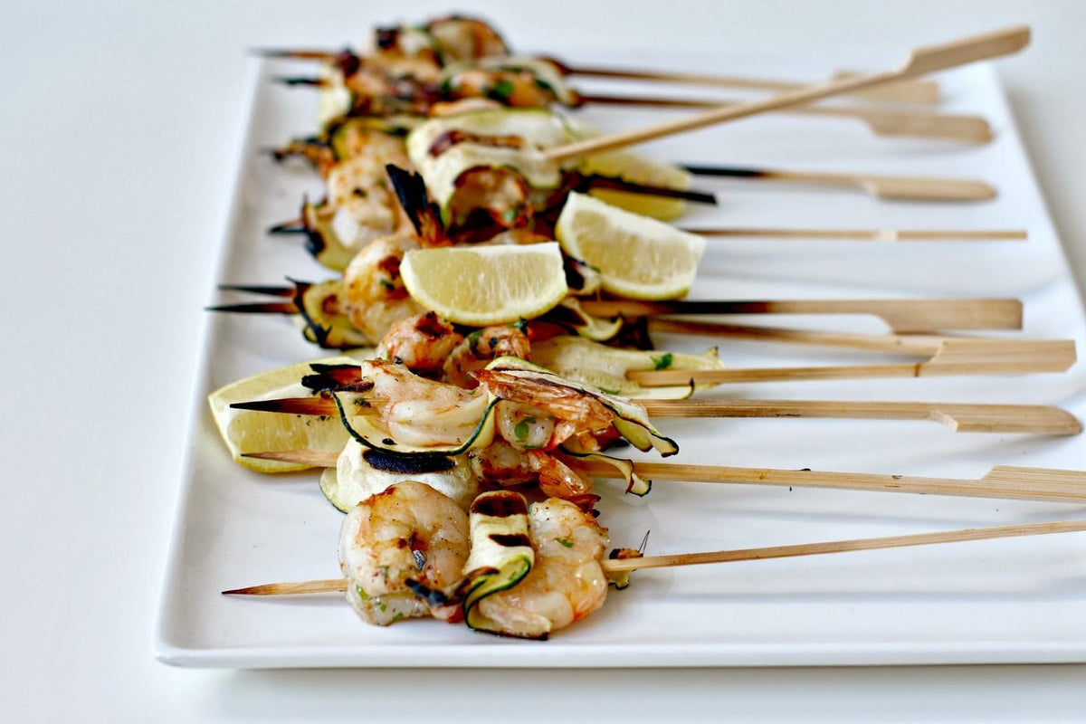 Pinchitto's bamboo skewers long length fits chicken, fish, fruit, and veggies.