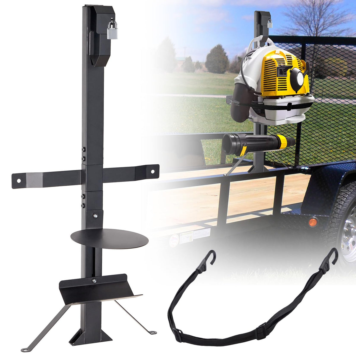 Pindex heavy-duty blower rack on trailer open setup for secure transport