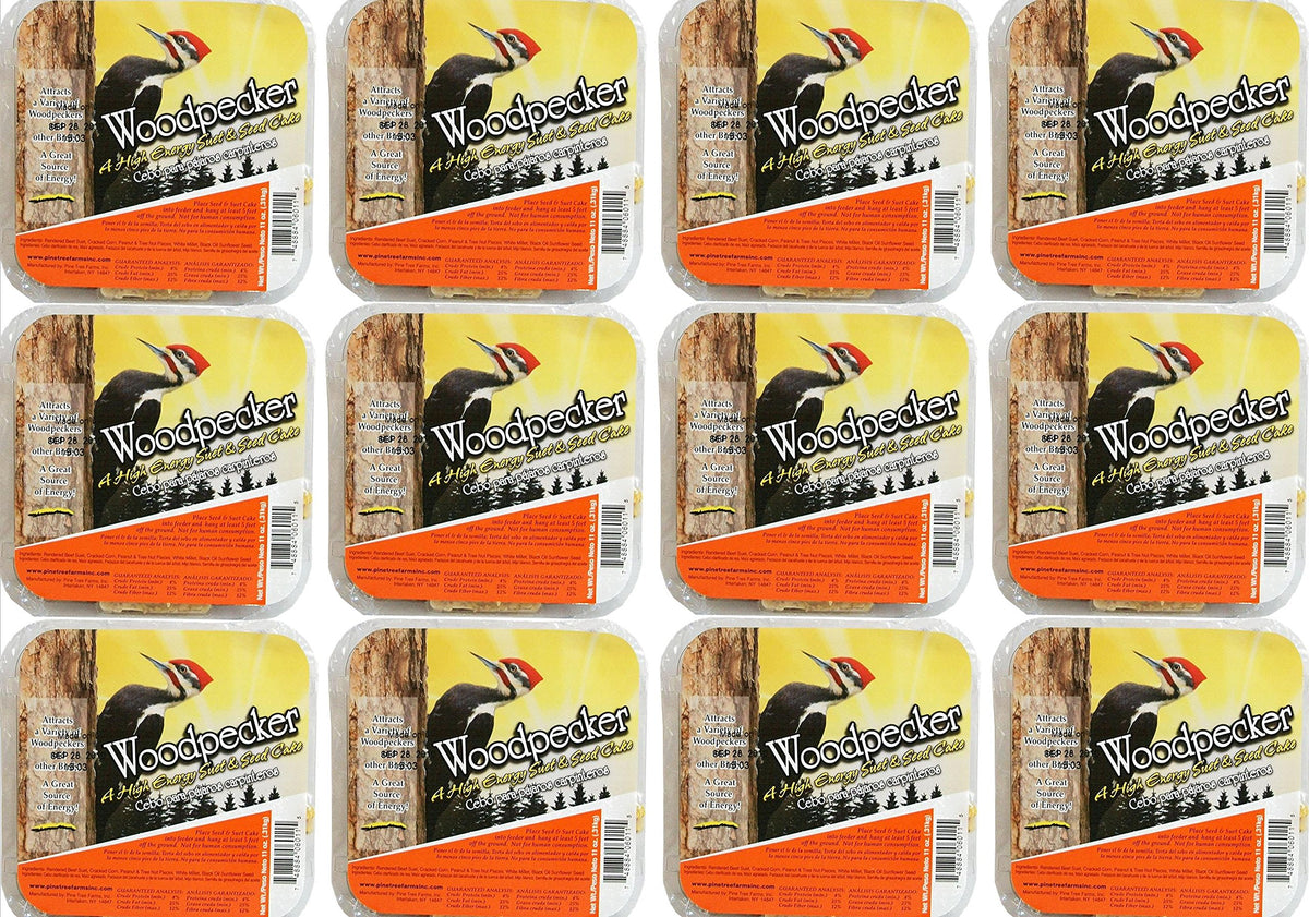 Pine Tree Farms 12-pack suet cakes, USA-made, suited for easy use in standard feeders