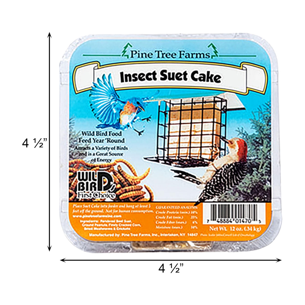 Pine Tree Farms insect suet cakes 12oz ingredients closeup highlights mealworms and crickets