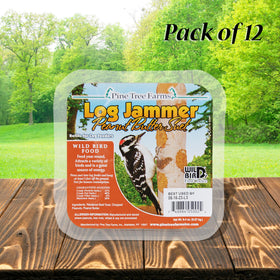 Pine Tree Farms Log Jammer peanut suet plug attracts chickadees with protein-rich nutrition