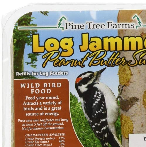 Pine Tree Farms Log Jammer Suet Plug pack image highlighting ingredients for backyard birds