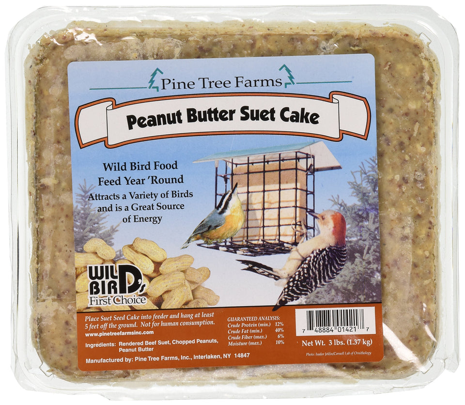 Pine Tree Farms Peanut Butter Wild Bird Suet Cake close-up for backyard birds