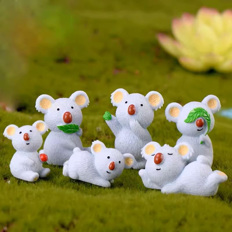 Pinenjoy koala eating leaves figurine ideal for micro gardens