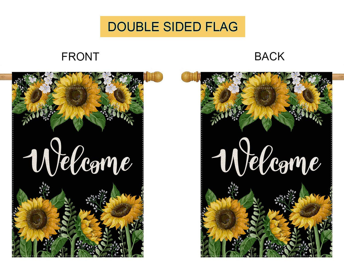 Pingpi double-sided sunflower flag visible from both directions.