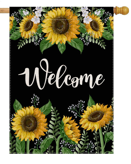 Pingpi Welcome Sunflower flag, 28x40, double-sided for porch or garden decor.