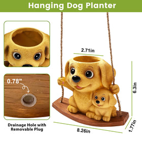 Pinkoriart swing dog planter drainage hole detail supports healthy roots.