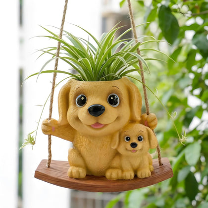 Pinkoriart swing dog planter front view ideal for cozy indoor decor.