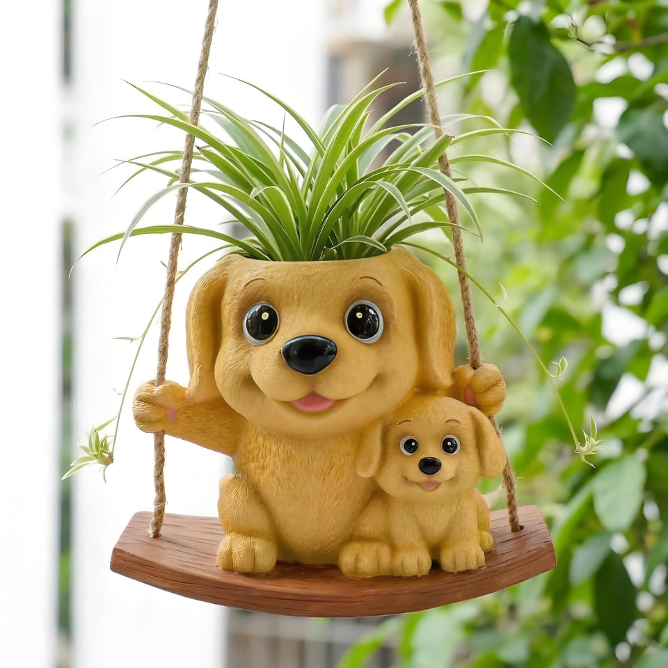 Pinkoriart swing dog planter front view ideal for cozy indoor decor.