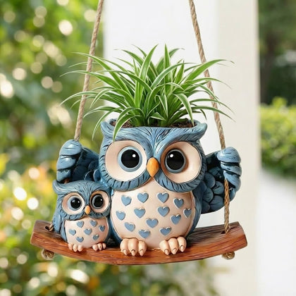 Pinkoriart Swing Owl planter with mother and baby design for warm indoor decor.