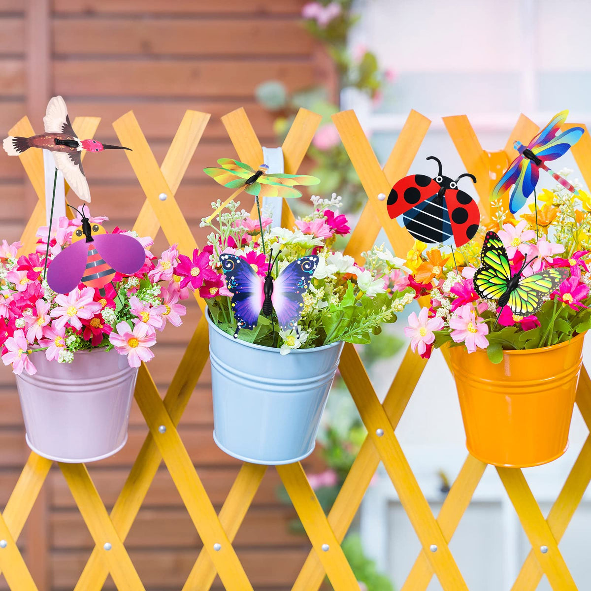 Pinkunn ladybug garden stake brightens planters and garden beds.