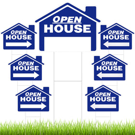Pinkunn blue open house sign with double-sided print and stake for outdoor visibility