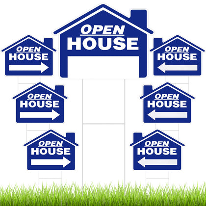 Pinkunn blue open house sign with double-sided print and stake for outdoor visibility