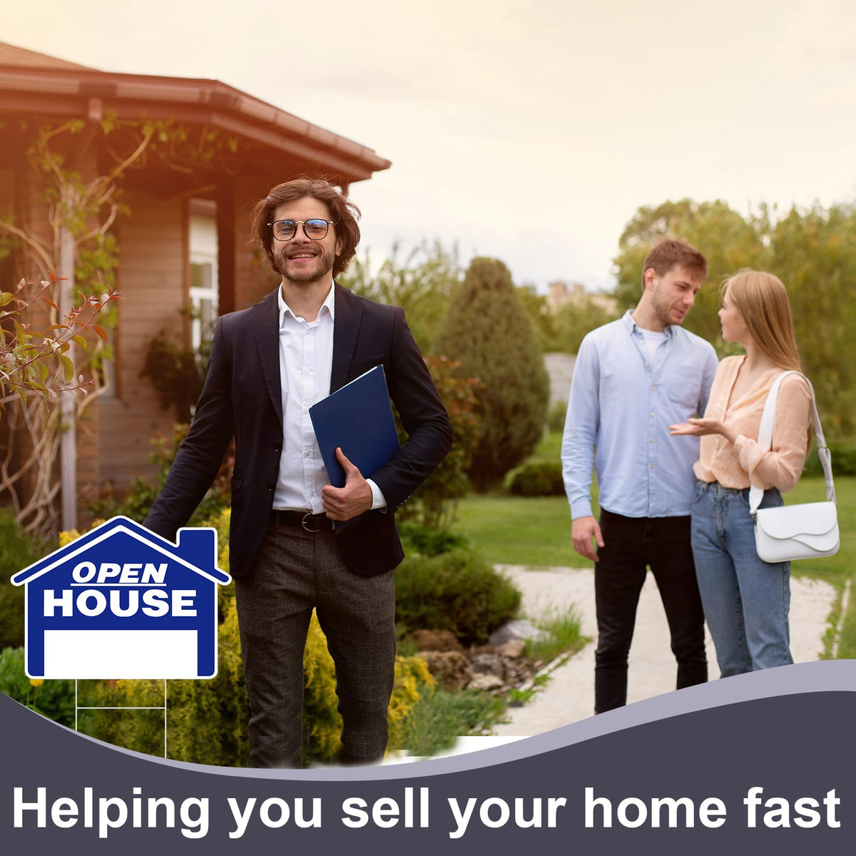 Pinkunn blue open house board that's durable for long outdoor use