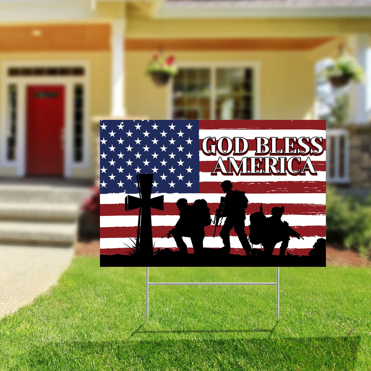 Pinkunn USA flag design sign adds festive porch charm