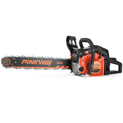 PINKWAY 63cc chainsaw with 20-inch bar for fast wood cutting.