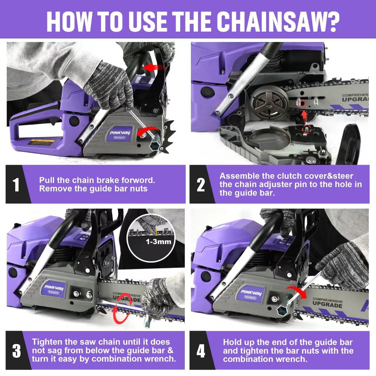 PINKWAY chainsaw in action cutting a log with steady power